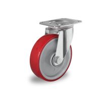 Skrętne kółko do rollkontenerów fi 100 mm czerwono szare PA / PU