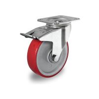 Skrętne kółko z hamulcem fi 100 mm czerwono szare PA / PU