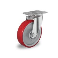Skrętne kółko do rollkontenerów fi 125 mm czerwono szare PA / PU