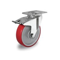 Skrętne kółko z hamulcem fi 125 mm czerwono szare PA / PU