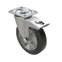 Zestaw kołowy skrętny z hamulcem Ø 200 mm - elastyczna guma, z łożyskiem kulkowym, 500 kg
