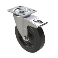 Zestaw kołowy skrętny elastyczna guma Ø 200 mm - z łożyskiem kulkowym i hamulcem, 400 kg