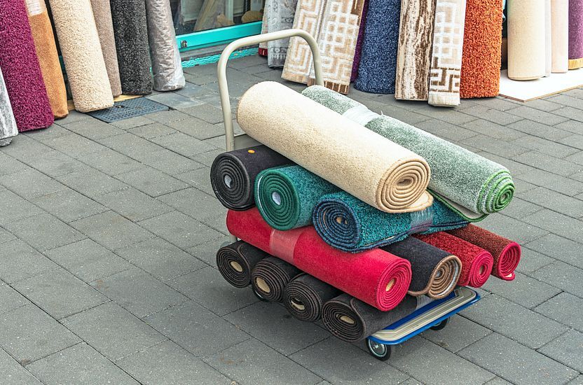 Rolki dywanów transportowane na wózku platformowym